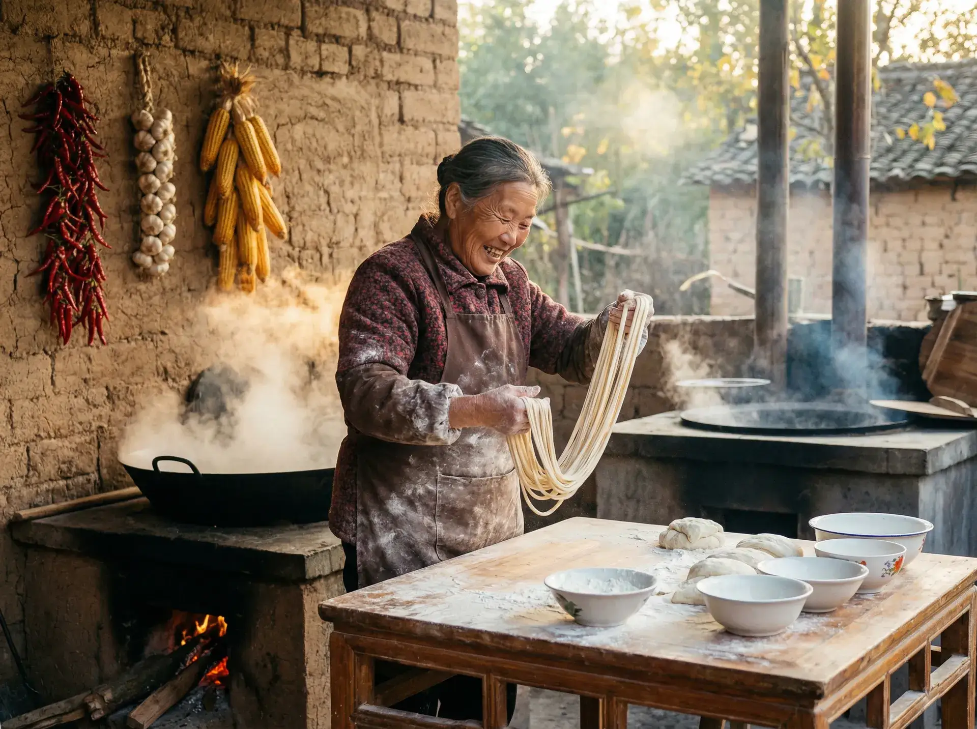 农家大嫂手擀面 - 我和黑帮老大的是365天 乡村美食